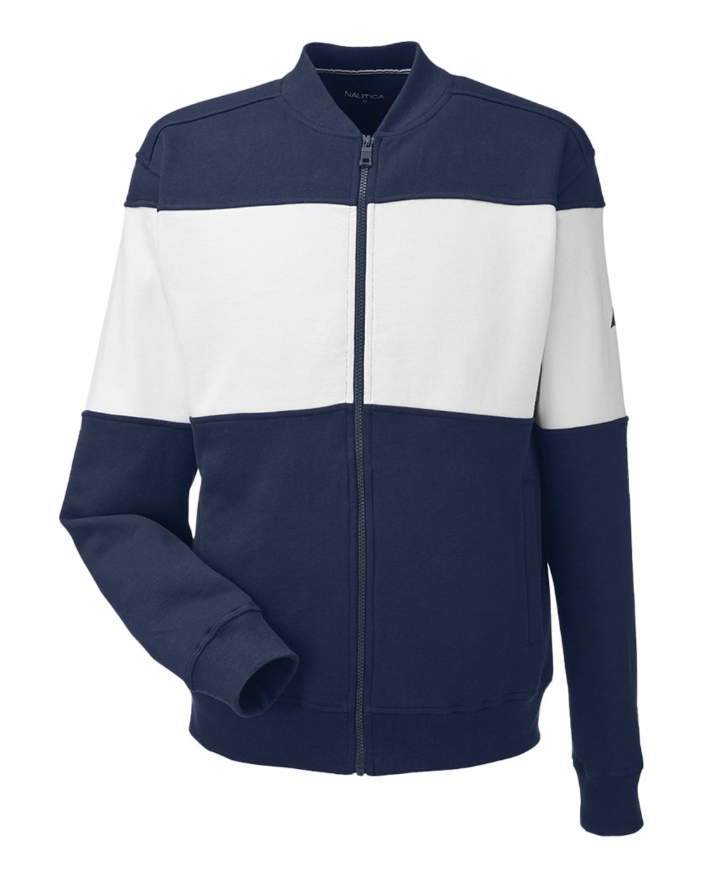Front View of Navy/ White Anchor Fleece Colorblocked Bomber Jacket - N17928