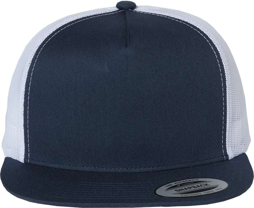 Front View of Navy/ White Five-Panel Classic Trucker Cap - 6006