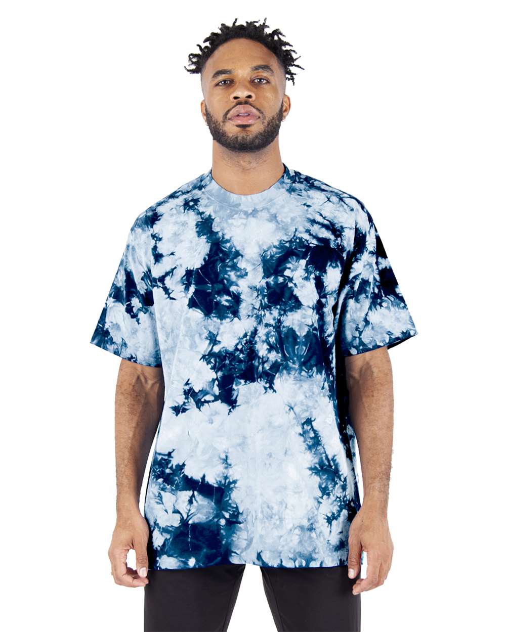 Front View of Navy/ White Heavyweight Tie-Dye T-Shirt - SHTDSS