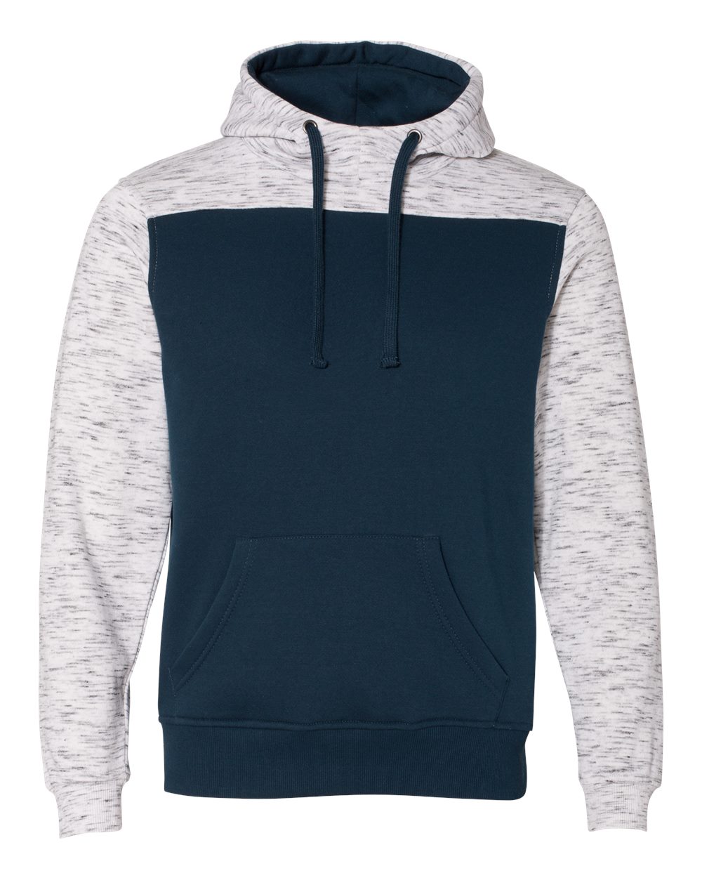 Front View of Navy/ White Mélange Fleece Colorblocked Hooded Sweatshirt - 8676