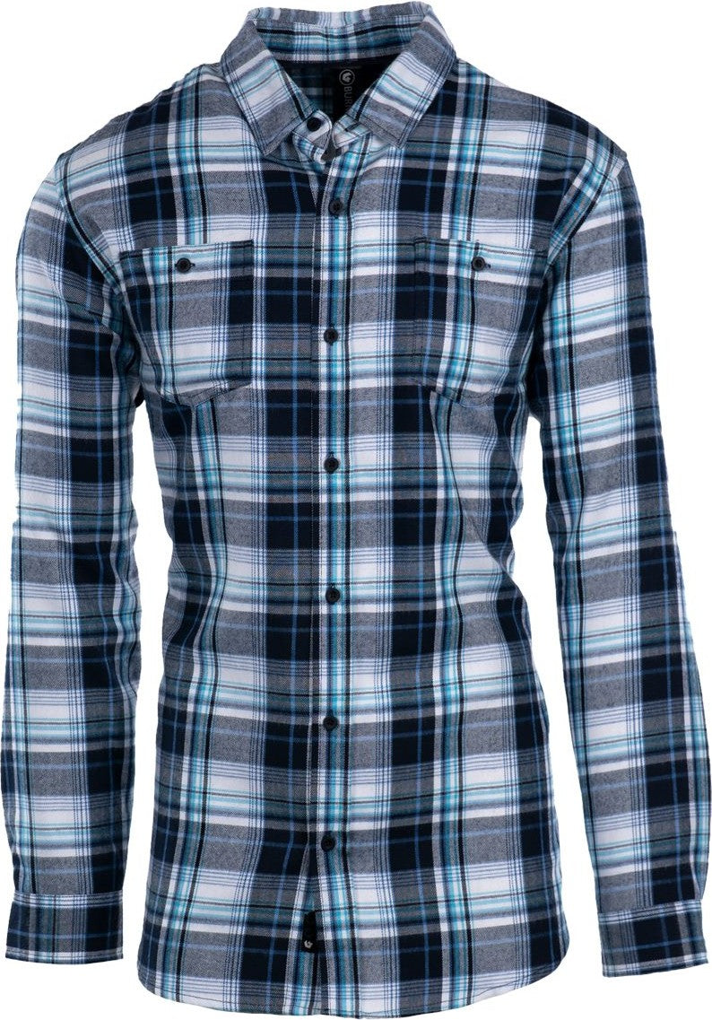 Front View of Navy/ White Perfect Flannel Work Shirt - 8220