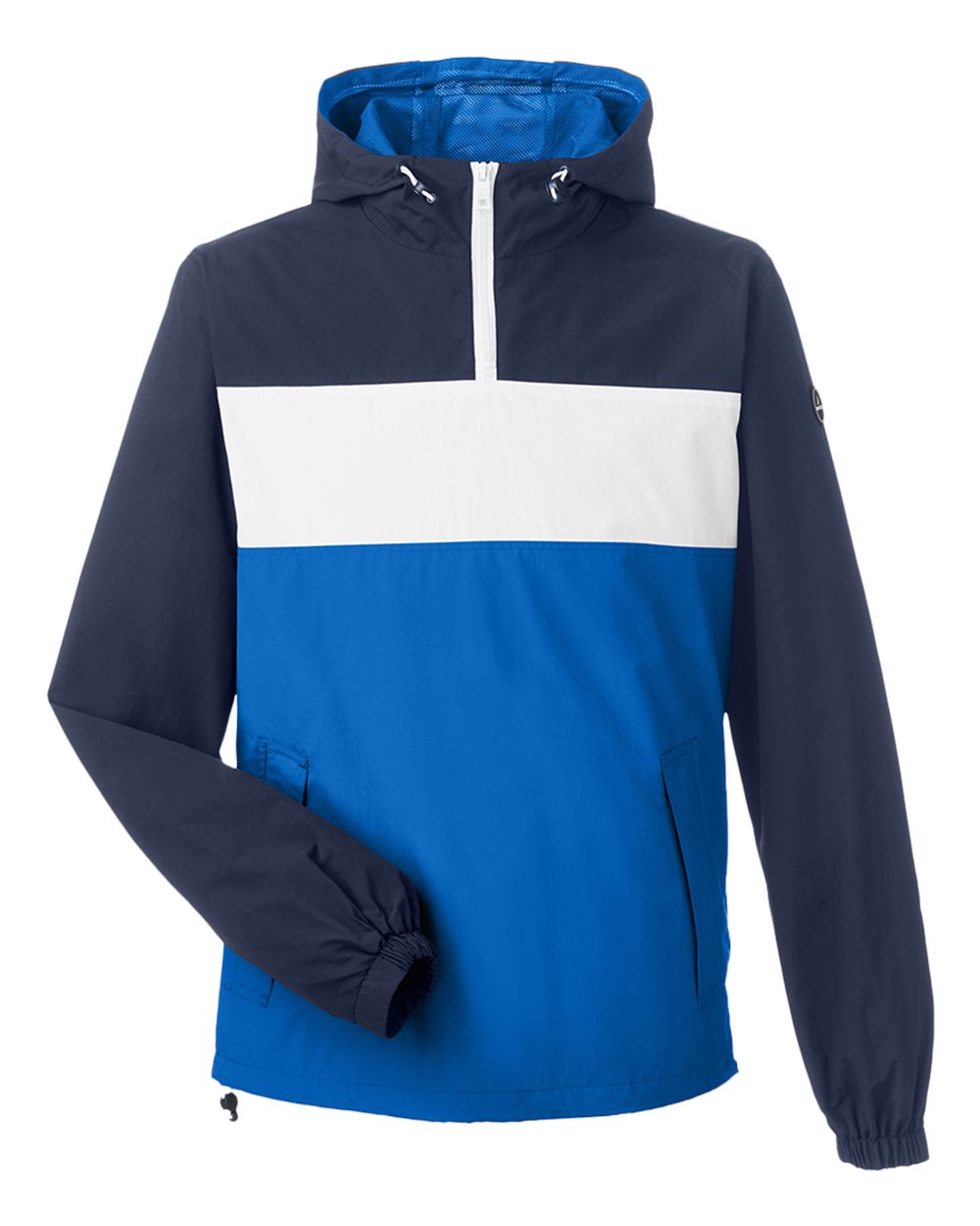 Front View of Navy/ White/ Royal Windward Anorak Hooded Quarter-Zip Jacket - N17174