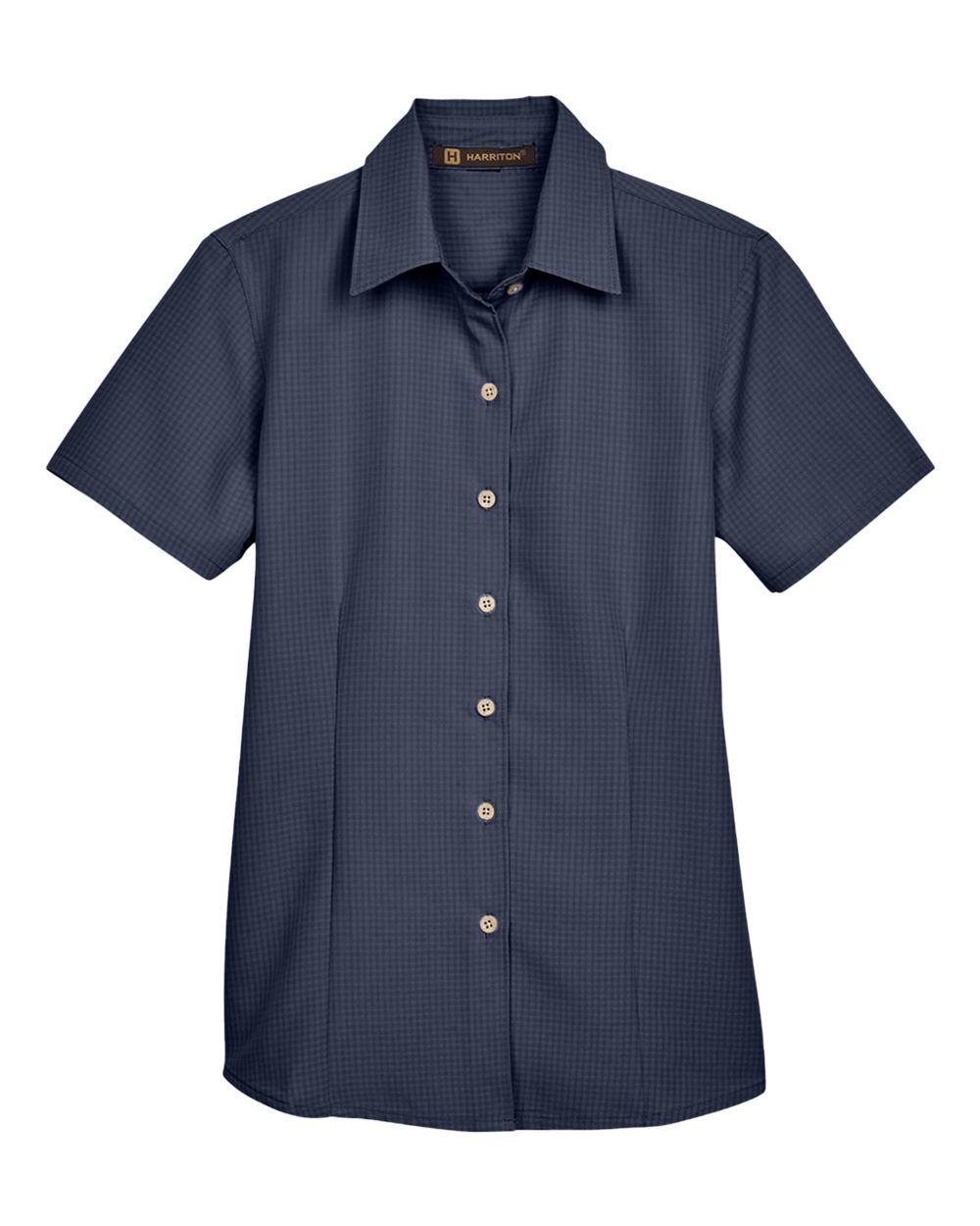 Front View of Navy Women's Barbados Textured Camp Shirt - M560W