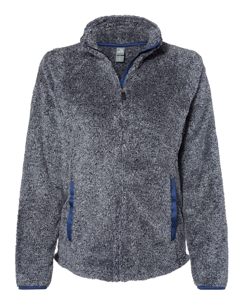 Front View of Navy Women's Boundary Shag Frosty Sherpa Full-Zip - 8463