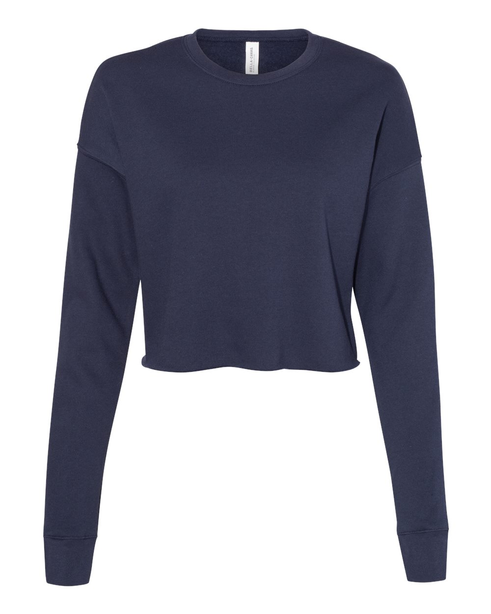 Front View of Navy Women's Crop Crew Fleece - 7503