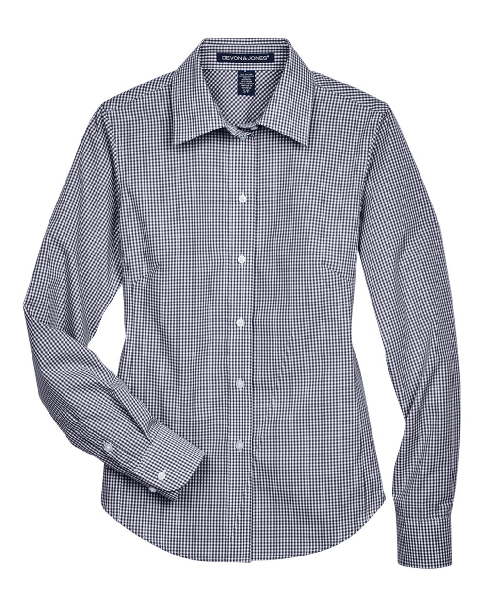 Front View of Navy Women's Crown Collection® Gingham Check Woven Dress Shirt - D640W