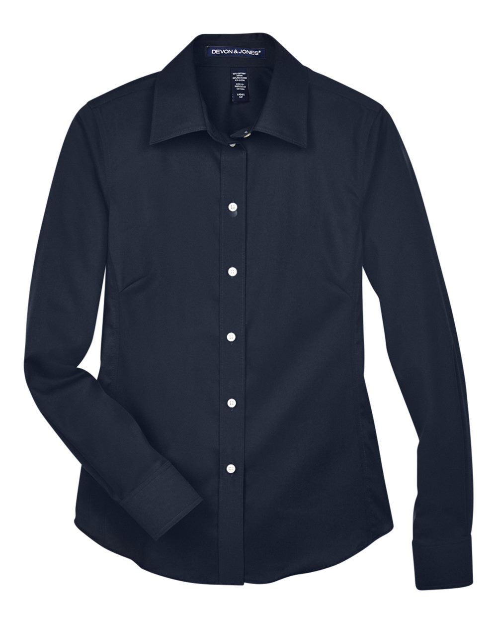 Front View of Navy Women's Crown Collection® Solid Stretch Twill Woven Dress Shirt - DG530W