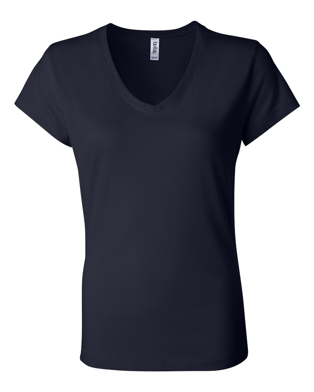 Front View of Navy Women’s Jersey V-Neck Tee - 6005