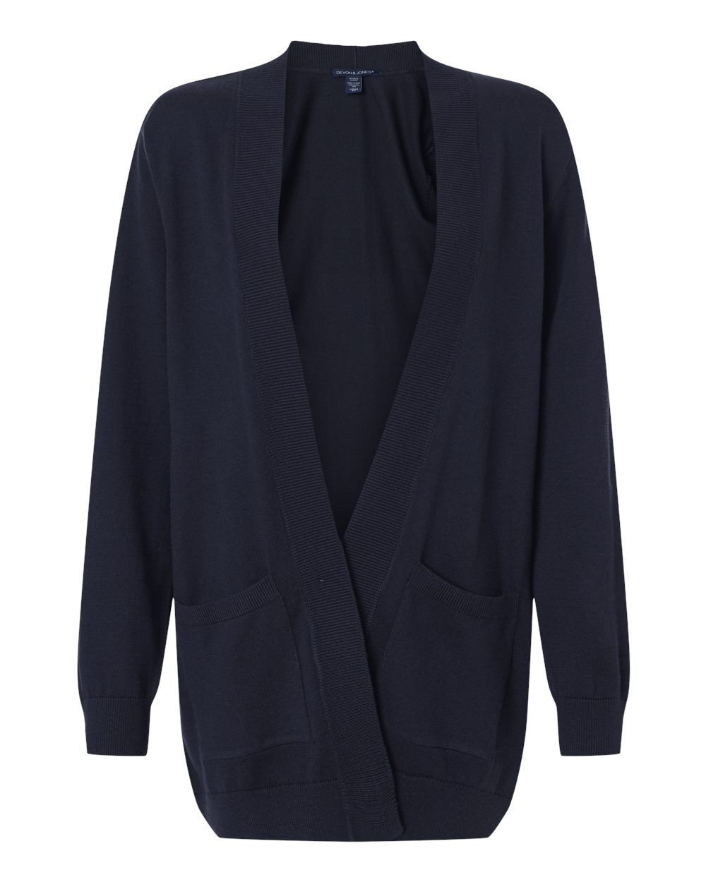 Front View of Navy Women's New Classic Open Cardigan Sweater - DG447W