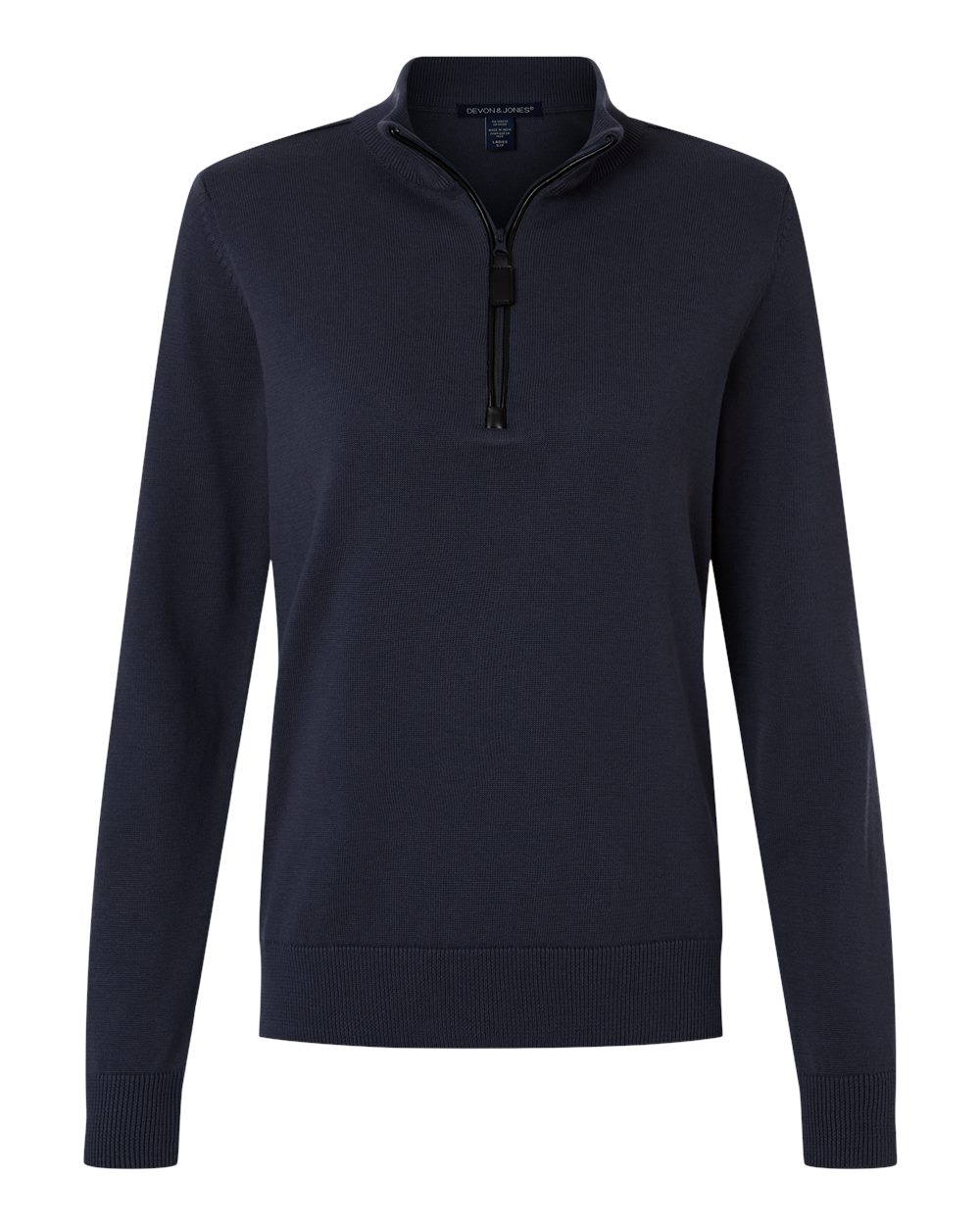Front View of Navy Women's New Classic Quarter-Zip Sweater - DG446W