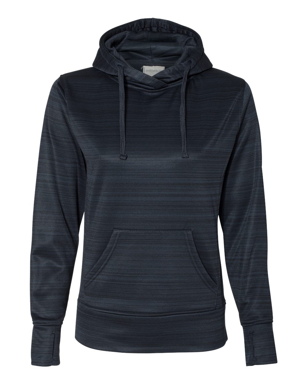 Front View of Navy Women's Odyssey Striped Performance Fleece Lapover Hooded Sweatshirt - 8662