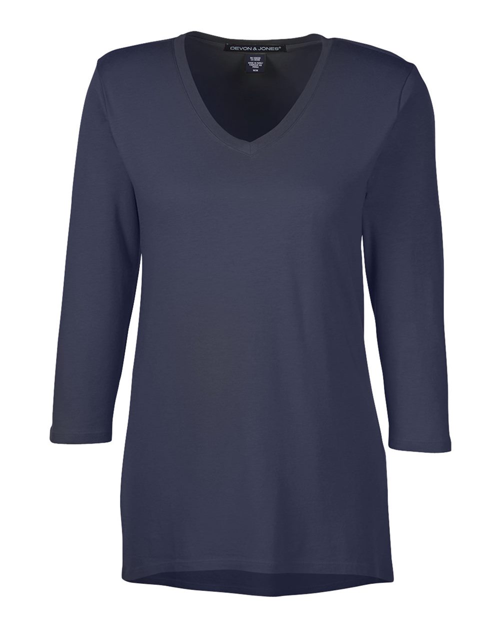 Front View of Navy Women's Perfect Fit™ Bracelet-Length V-Neck Top - DP184W