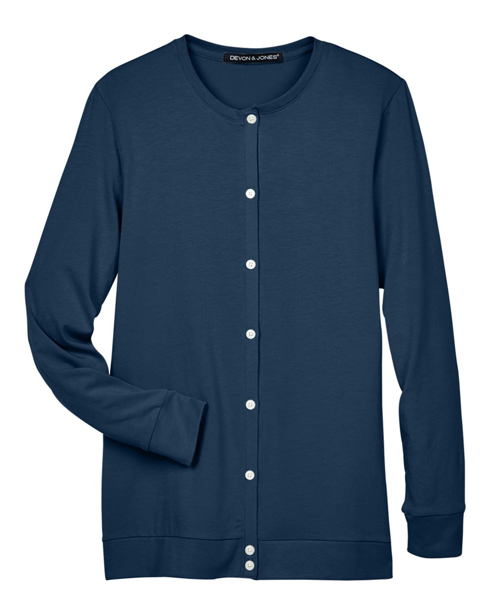 Front View of Navy Women's Perfect Fit™ Ribbon Cardigan - DP181W
