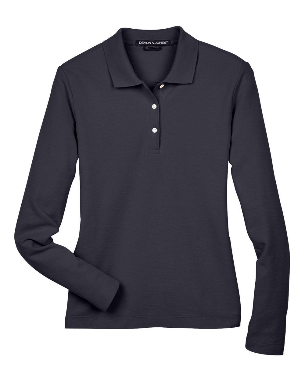 Front View of Navy Women's Pima Piqué Long Sleeve Polo - D110W