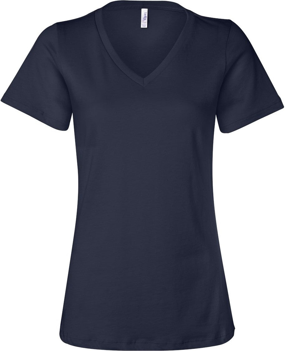 Front View of Navy Women’s Relaxed Jersey V-Neck Tee - 6405