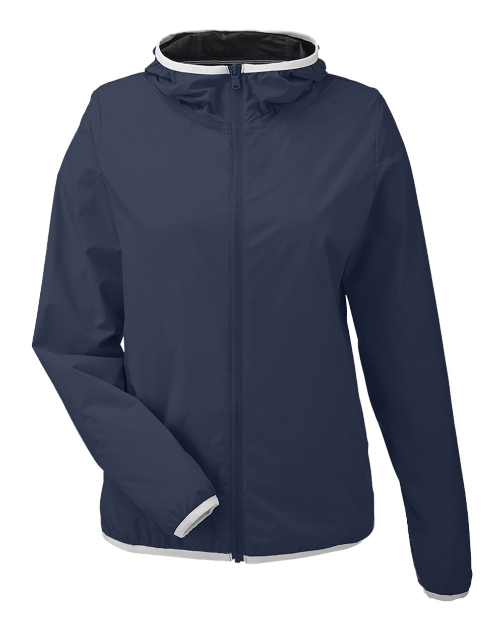 Front View of Navy Women's Stillwater Hooded Windbreaker - N17927