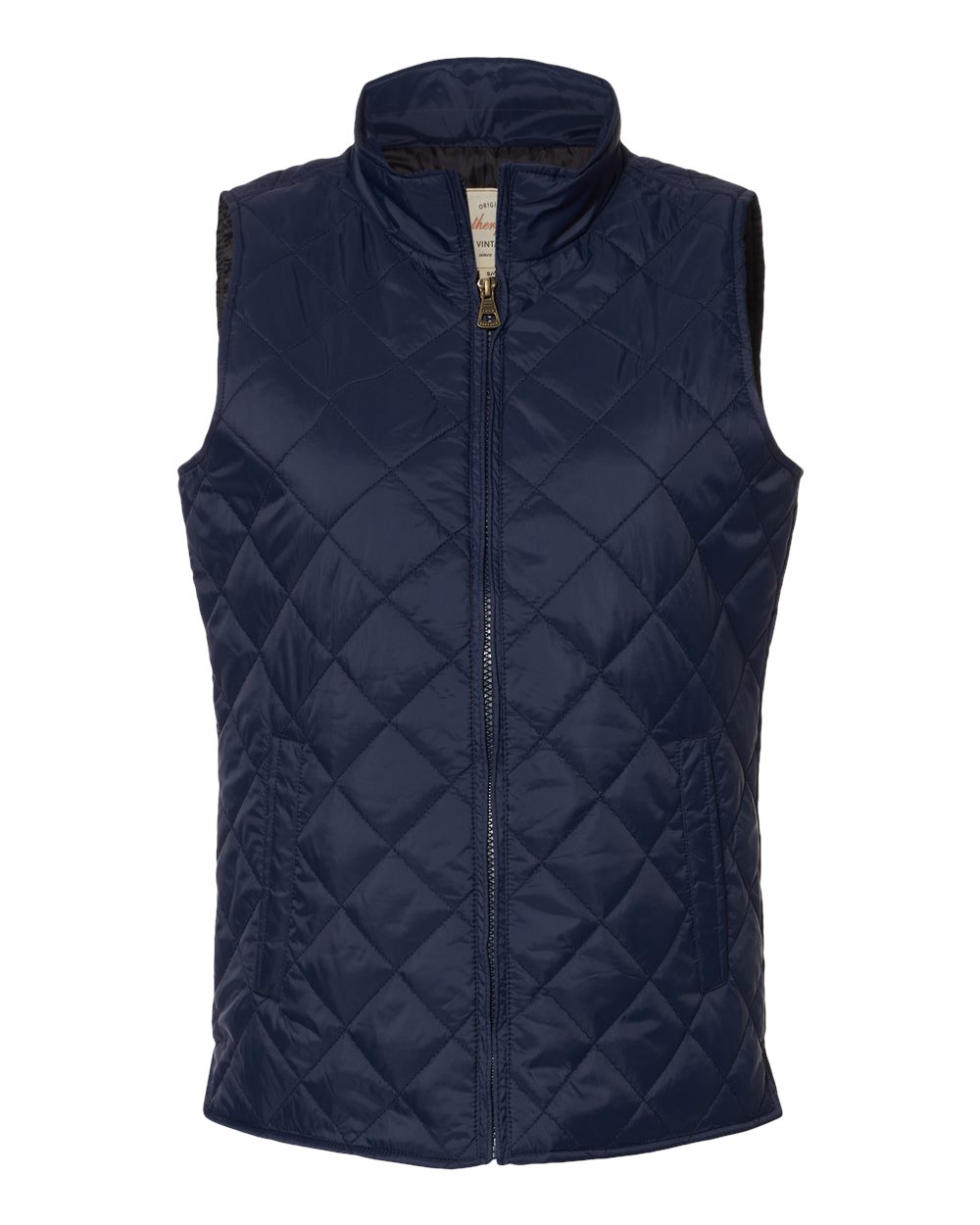 Front View of Navy Women's Vintage Diamond Quilted Vest - W207359
