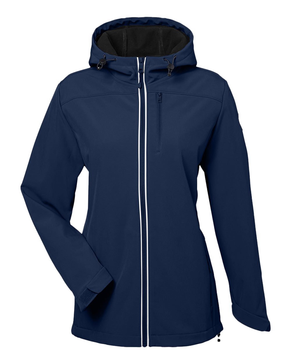 Front View of Navy Women's Wavestorm Hooded Soft Shell Jacket - N17790