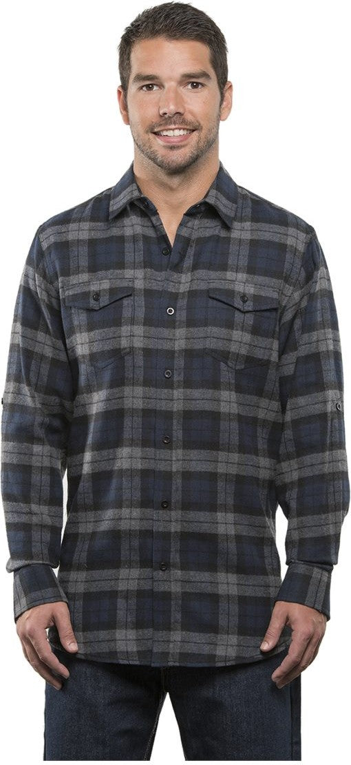 Front View of Navy Yarn-Dyed Flannel Shirt - 8210