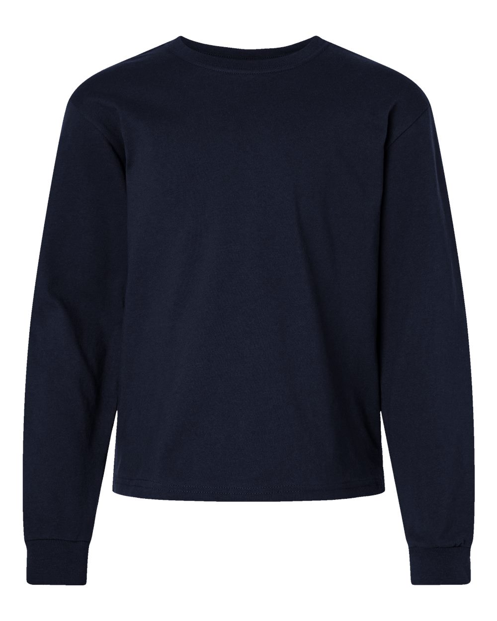 Front View of Navy Youth 6oz. Heavyweight Long Sleeve Tee - 3511Y