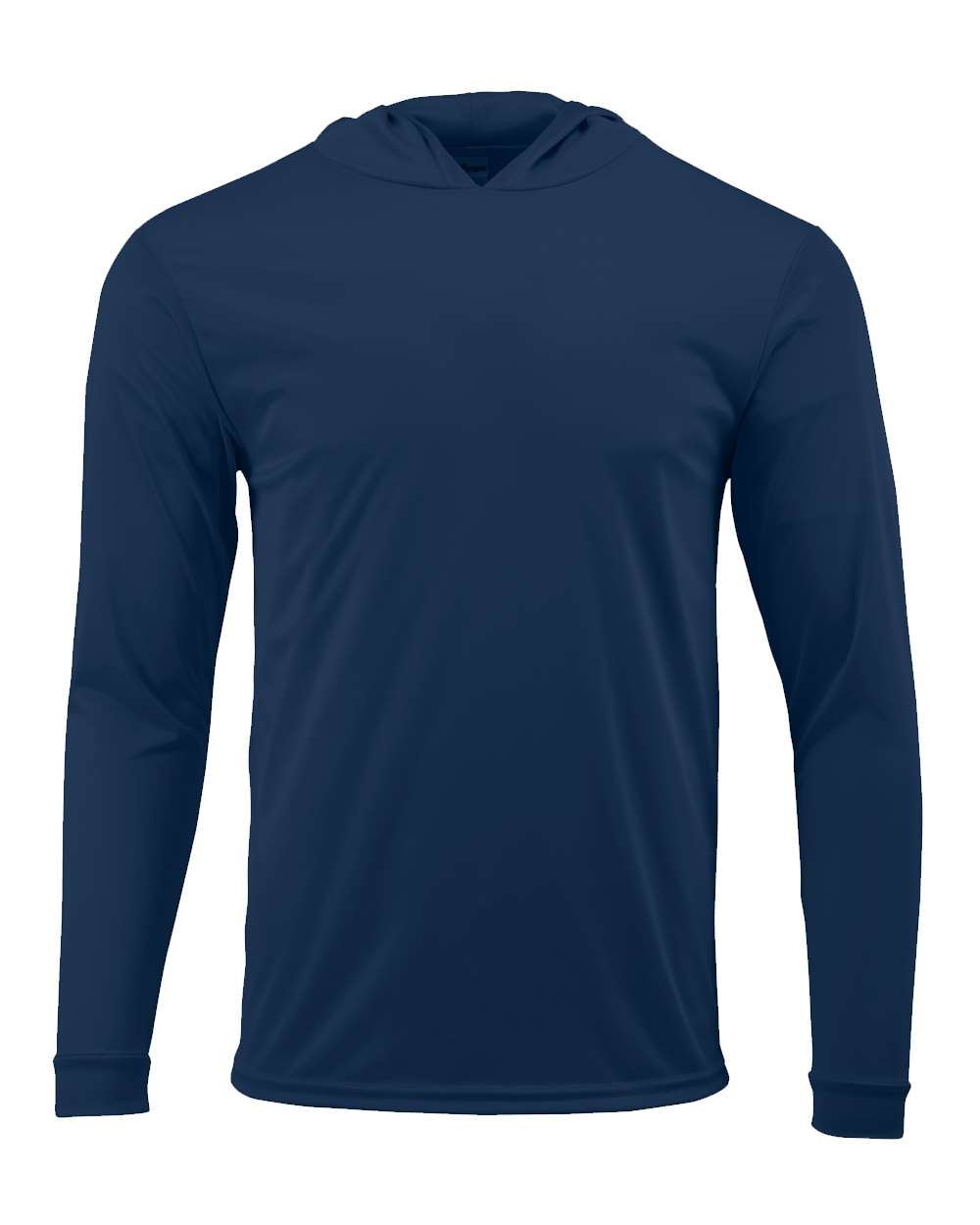 Front View of Navy Youth Bahama Performance Hooded Long Sleeve T-Shirt - 221Y