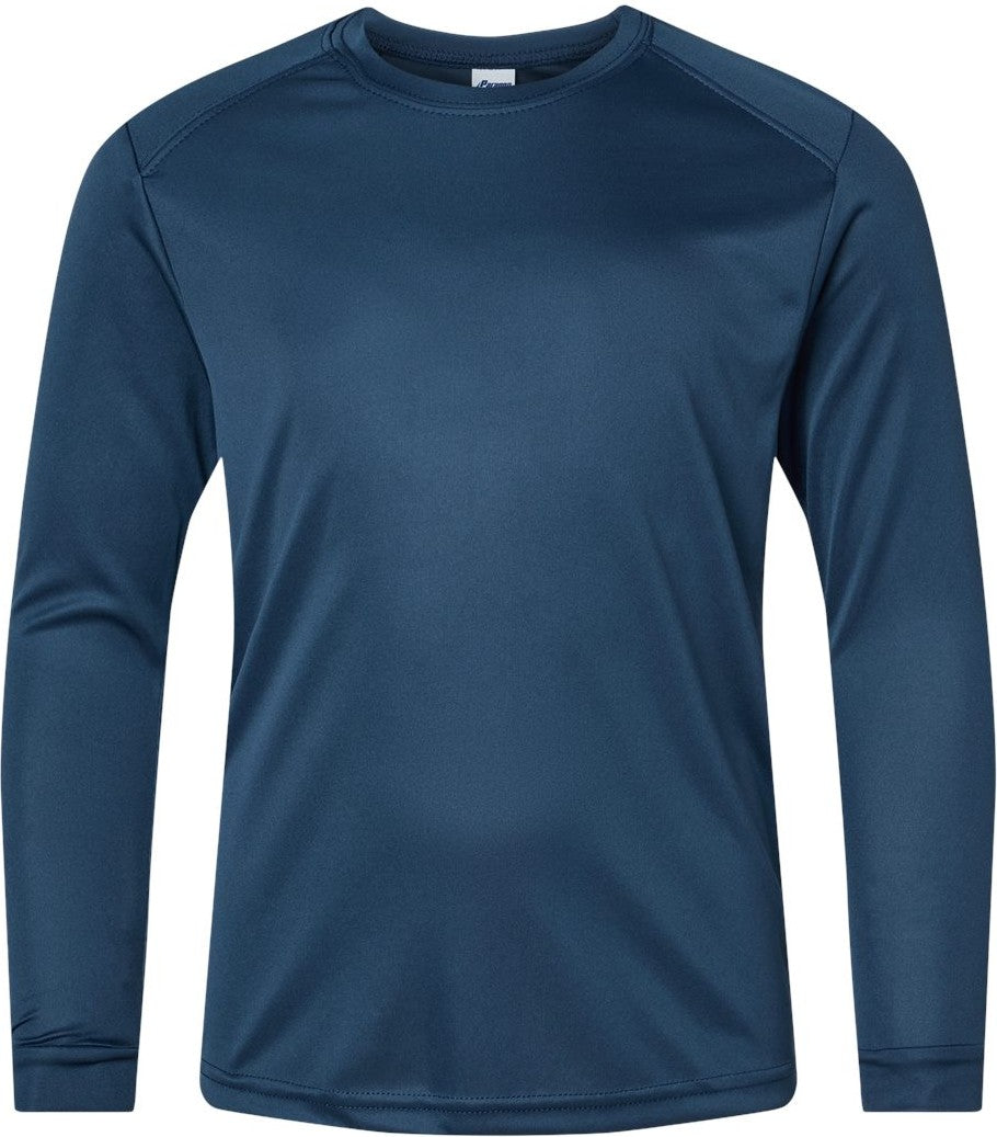 Front View of Navy Youth Long Islander Performance Long Sleeve T-Shirt - 218Y