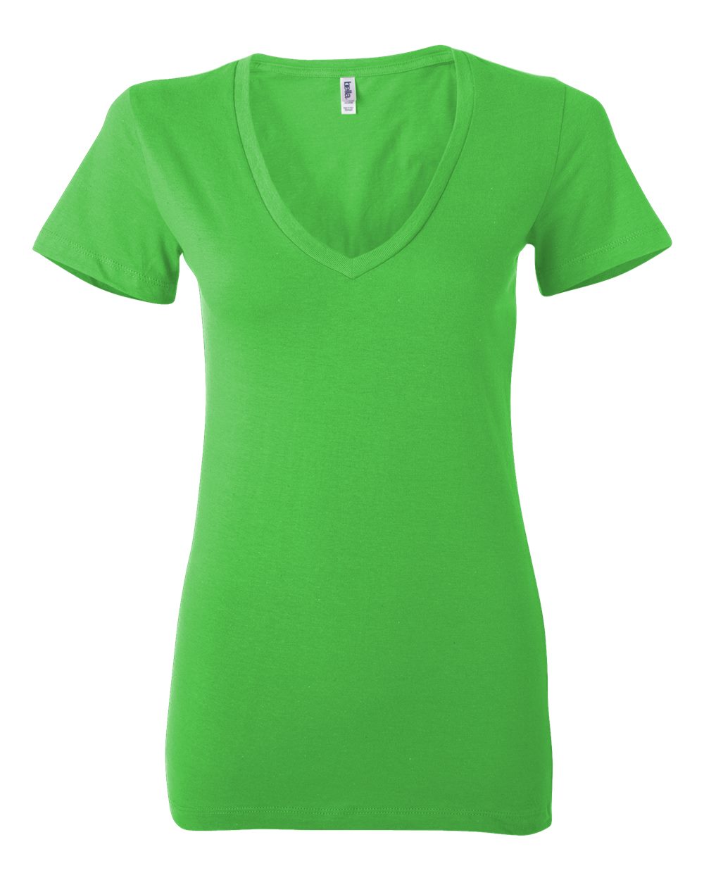 Front View of Neon Green Women’s Jersey Deep V-Neck Tee - 6035