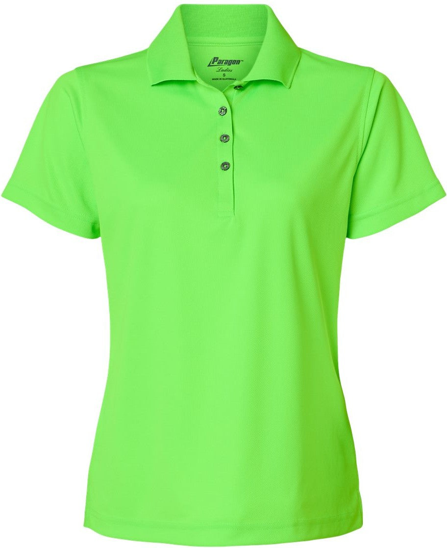 Front View of Neon Lime Women's Saratoga Performance Mini Mesh Polo - 104