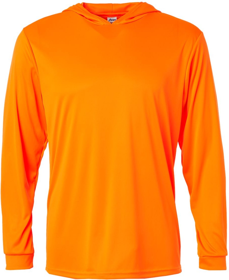 Front View of Neon Orange Bahama Performance Hooded Long Sleeve T-Shirt - 220