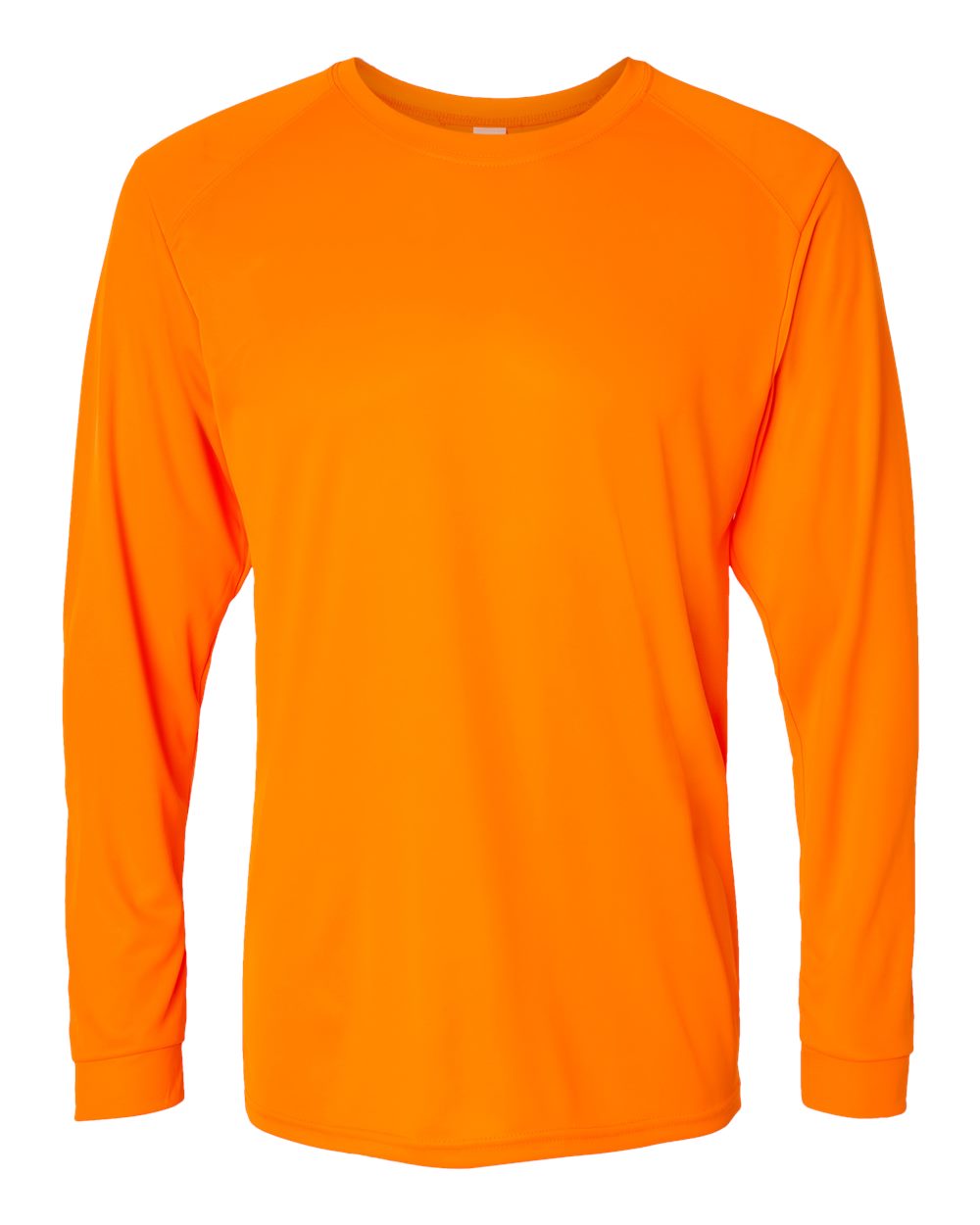 Front View of Neon Orange Long Islander Performance Long Sleeve T-Shirt - 210