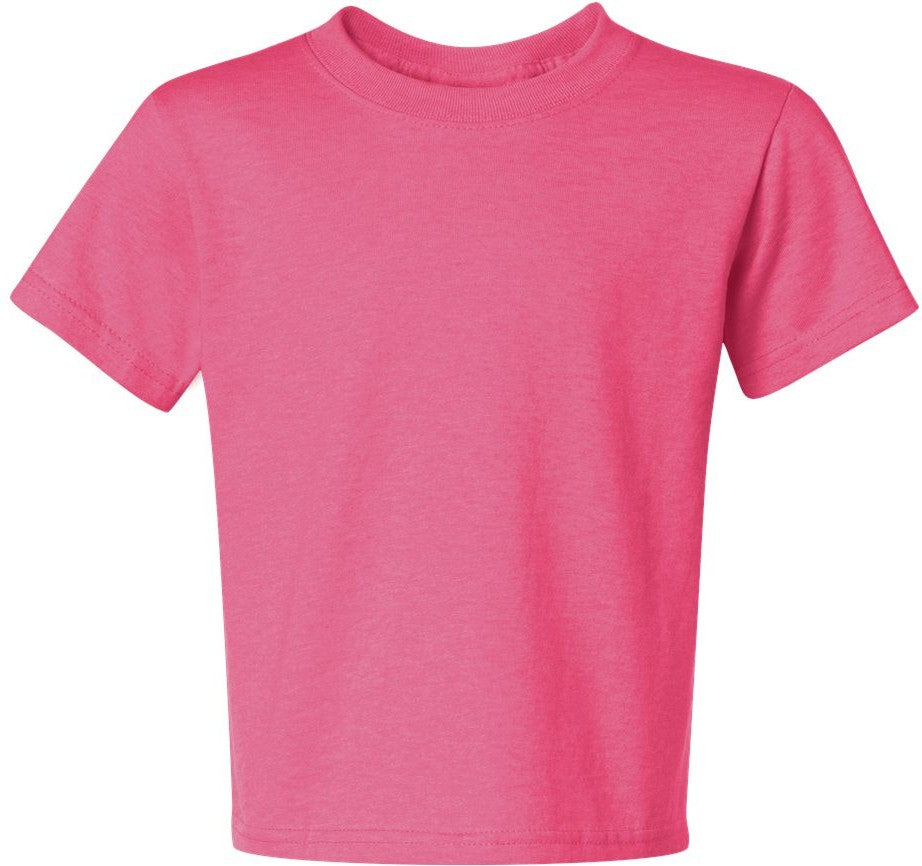 Front View of Neon Pink Dri-Power® Youth 50/50 T-Shirt - 29BR