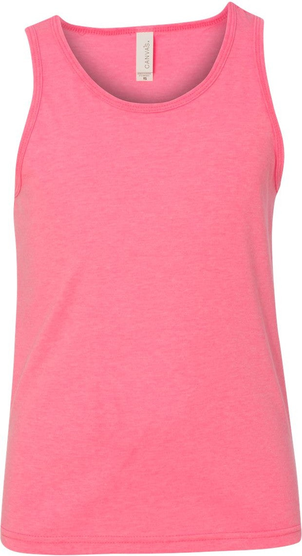 Front View of Neon Pink Youth Jersey Tank - 3480Y
