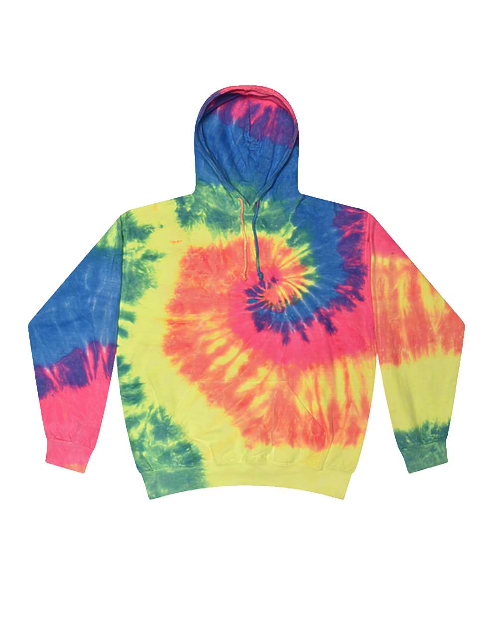 Front View of Neon Rainbow Youth Tie-Dyed Hooded Sweatshirt - 8777Y