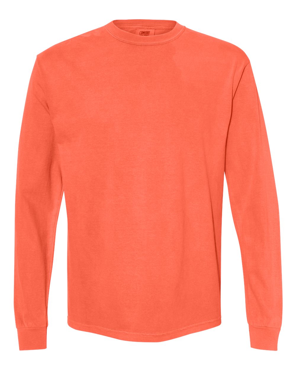 Front View of Neon Red Orange Garment-Dyed Heavyweight Long Sleeve T-Shirt - 6014
