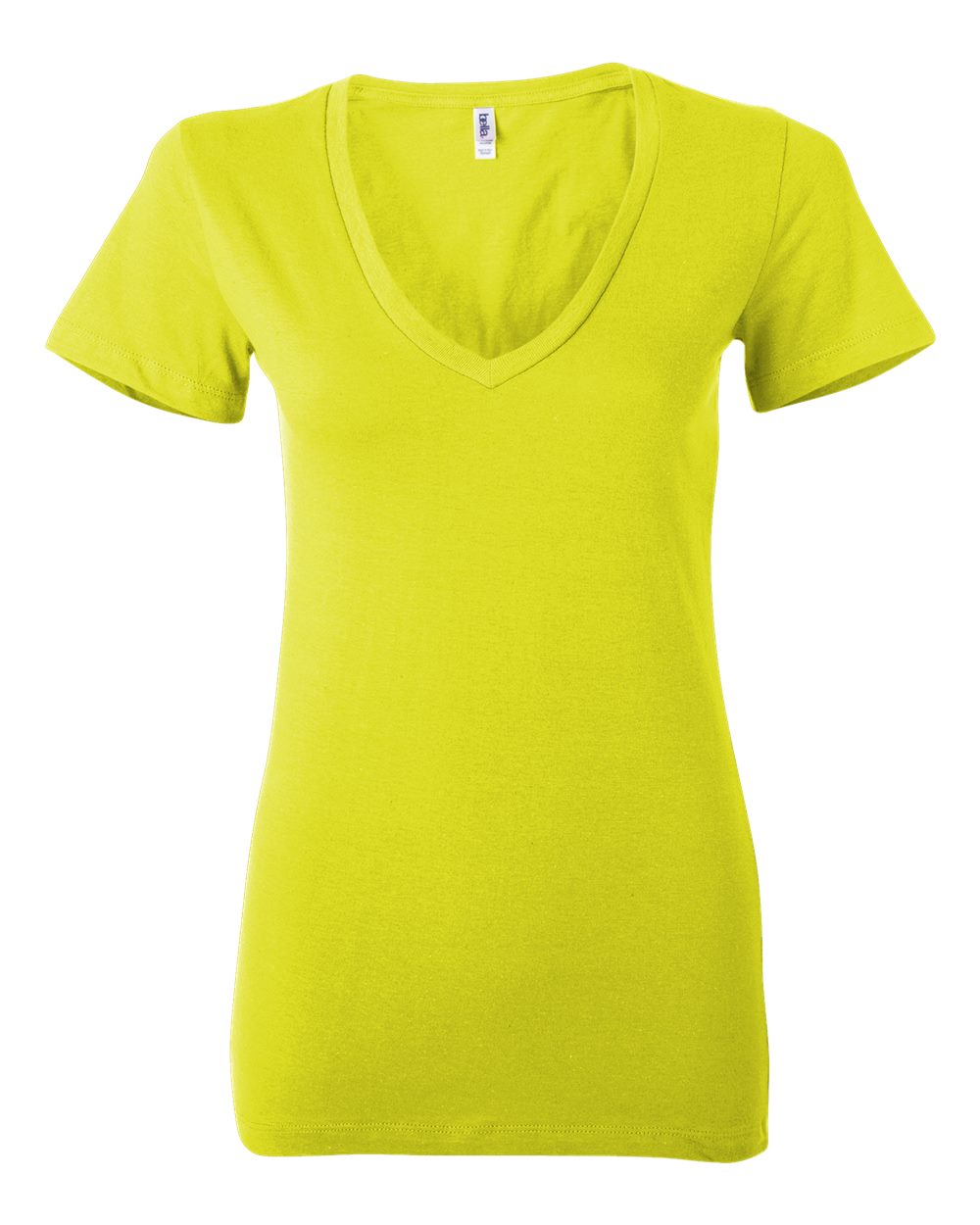 Front View of Neon Yellow Women’s Jersey Deep V-Neck Tee - 6035