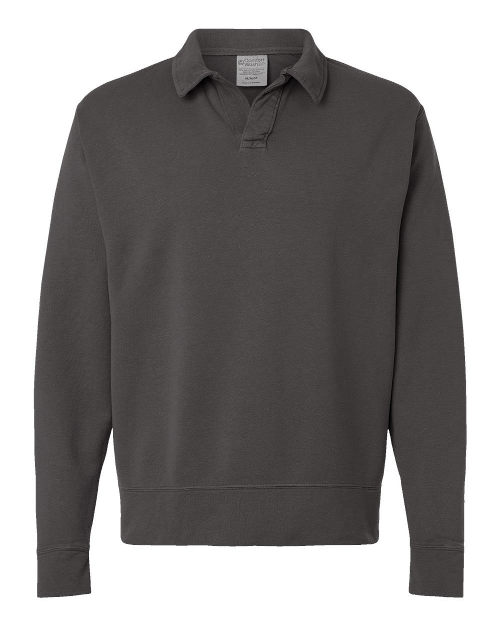 Front View of New Railroad Grey Garment-Dyed Polo Collar Sweatshirt - GDH490