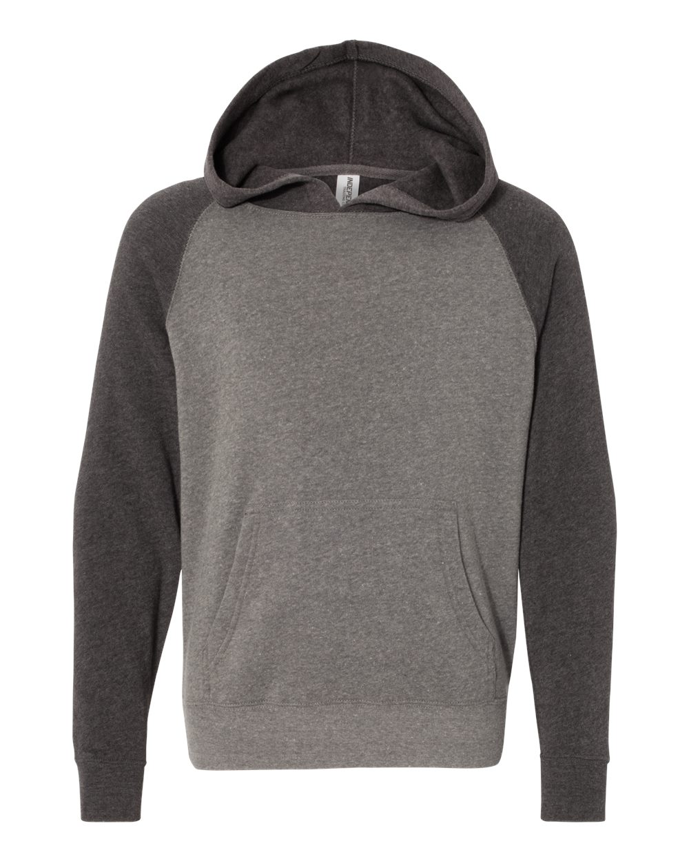 Front View of Nickel/ Carbon Youth Lightweight Special Blend Raglan Hooded Sweatshirt - PRM15YSB