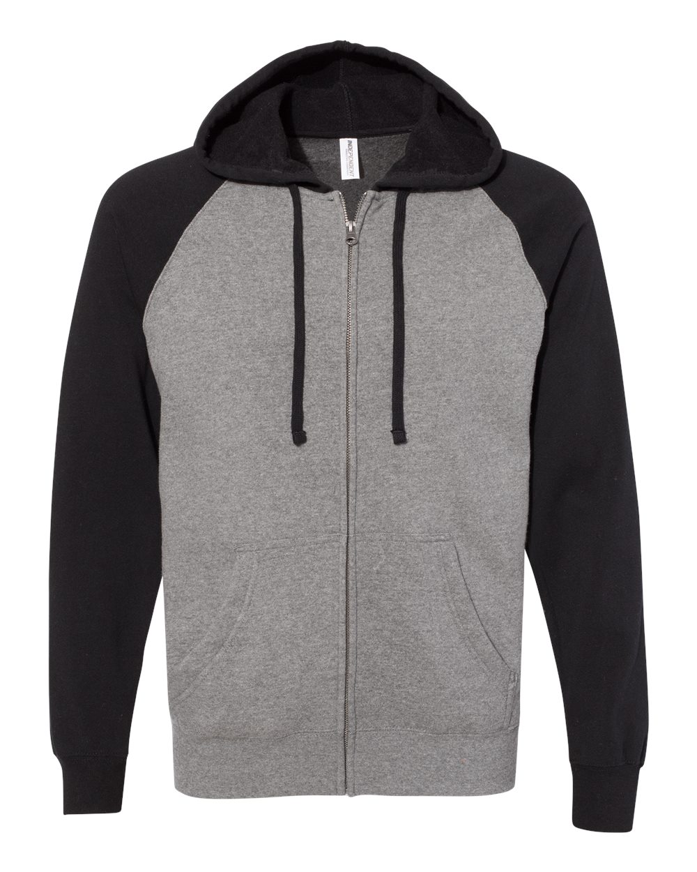 Front View of Nickel Heather/ Black Special Blend Raglan Full-Zip Hooded Sweatshirt - PRM33SBZ