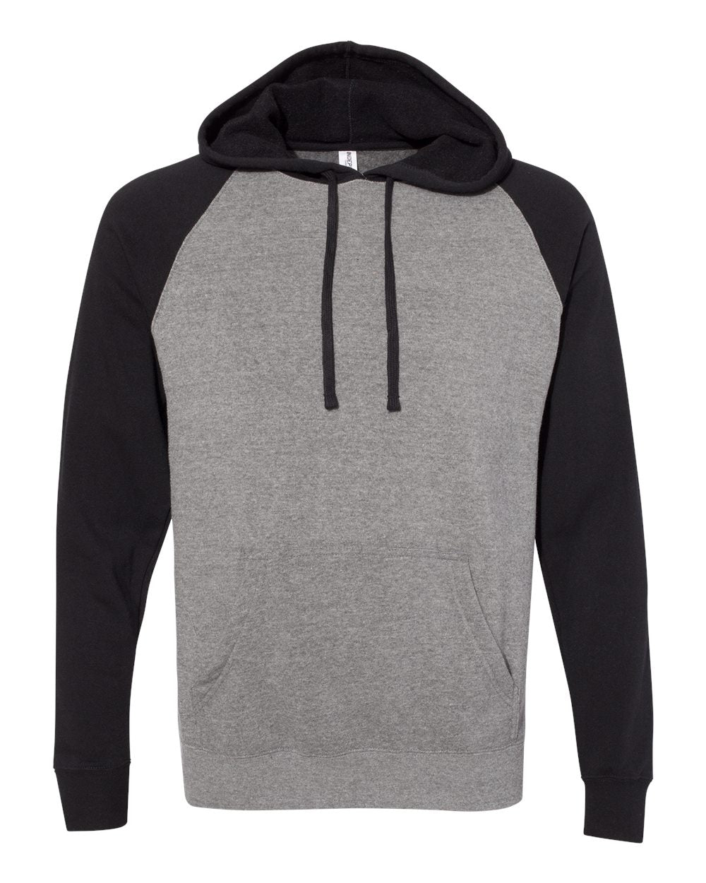 Front View of Nickel Heather/ Black Special Blend Raglan Hooded Sweatshirt - PRM33SBP