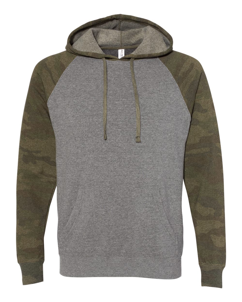 Front View of Nickel Heather/ Forest Camo Special Blend Raglan Hooded Sweatshirt - PRM33SBP