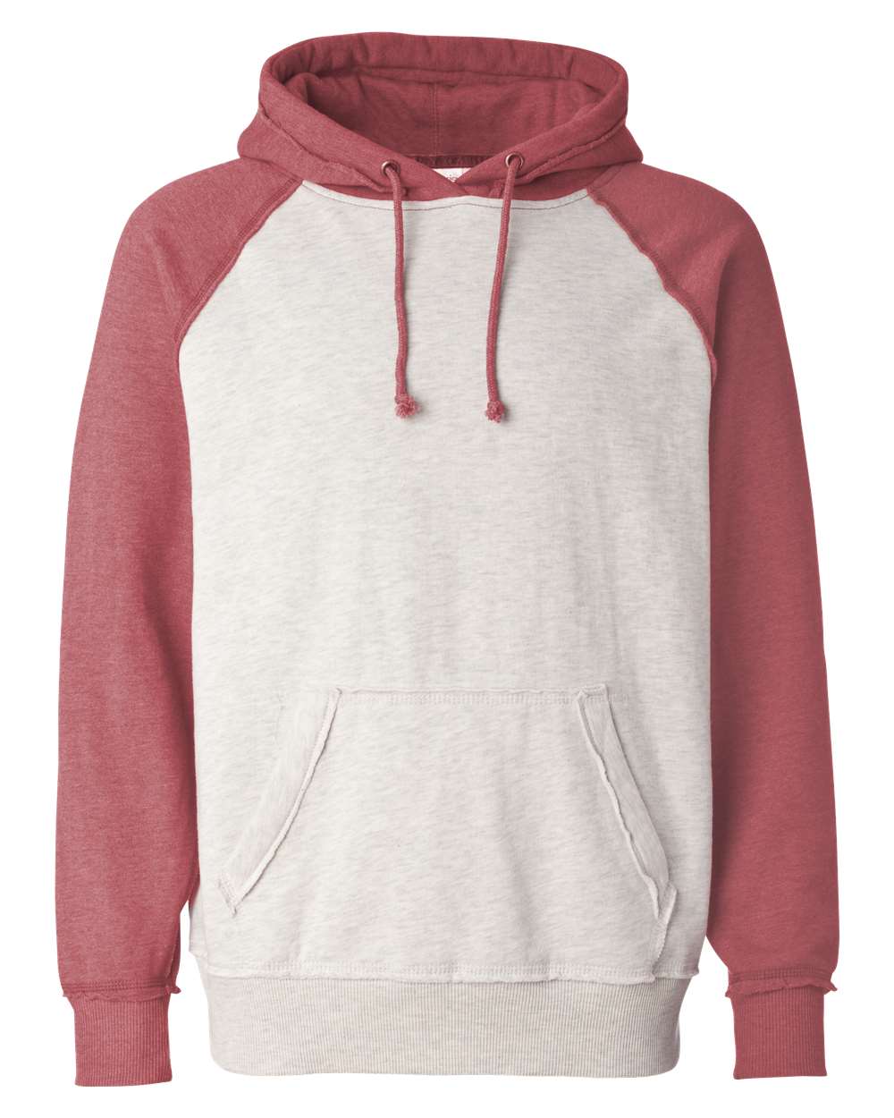 Front View of Oatmeal Heather/ Simply Red Heather Vintage Heather Hooded Sweatshirt - 8885
