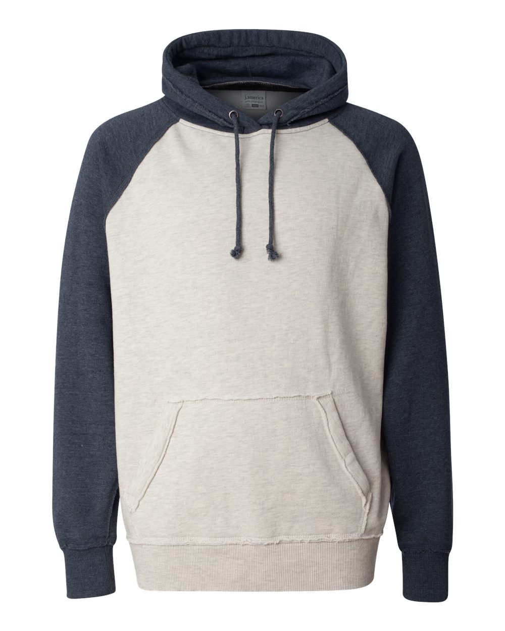 Front View of Oatmeal Heather/ Vintage Navy Heather Vintage Heather Hooded Sweatshirt - 8885