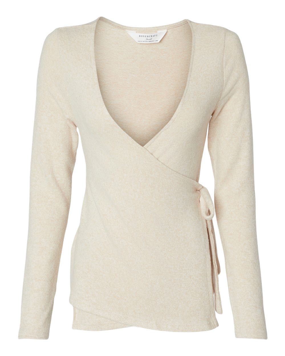 Front View of Oatmeal Heather Women's Cuddle Wrap Top - BW1301