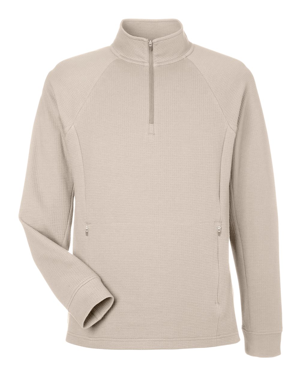 Front View of Oatmeal Men's Rhythm Waffle Quarter-Zip Pullover - NE200