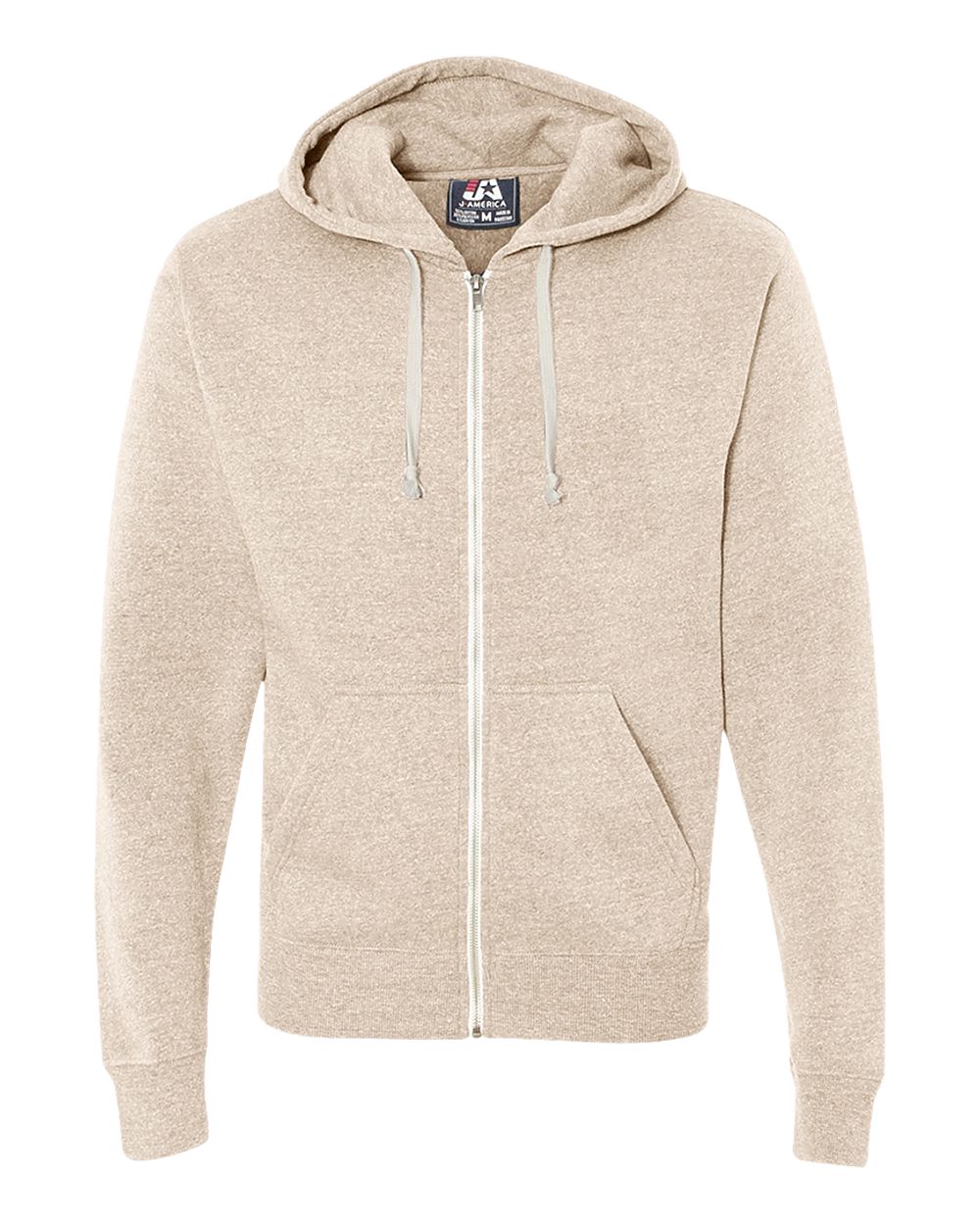 Front View of Oatmeal Triblend Triblend Full-Zip Hooded Sweatshirt - 8872
