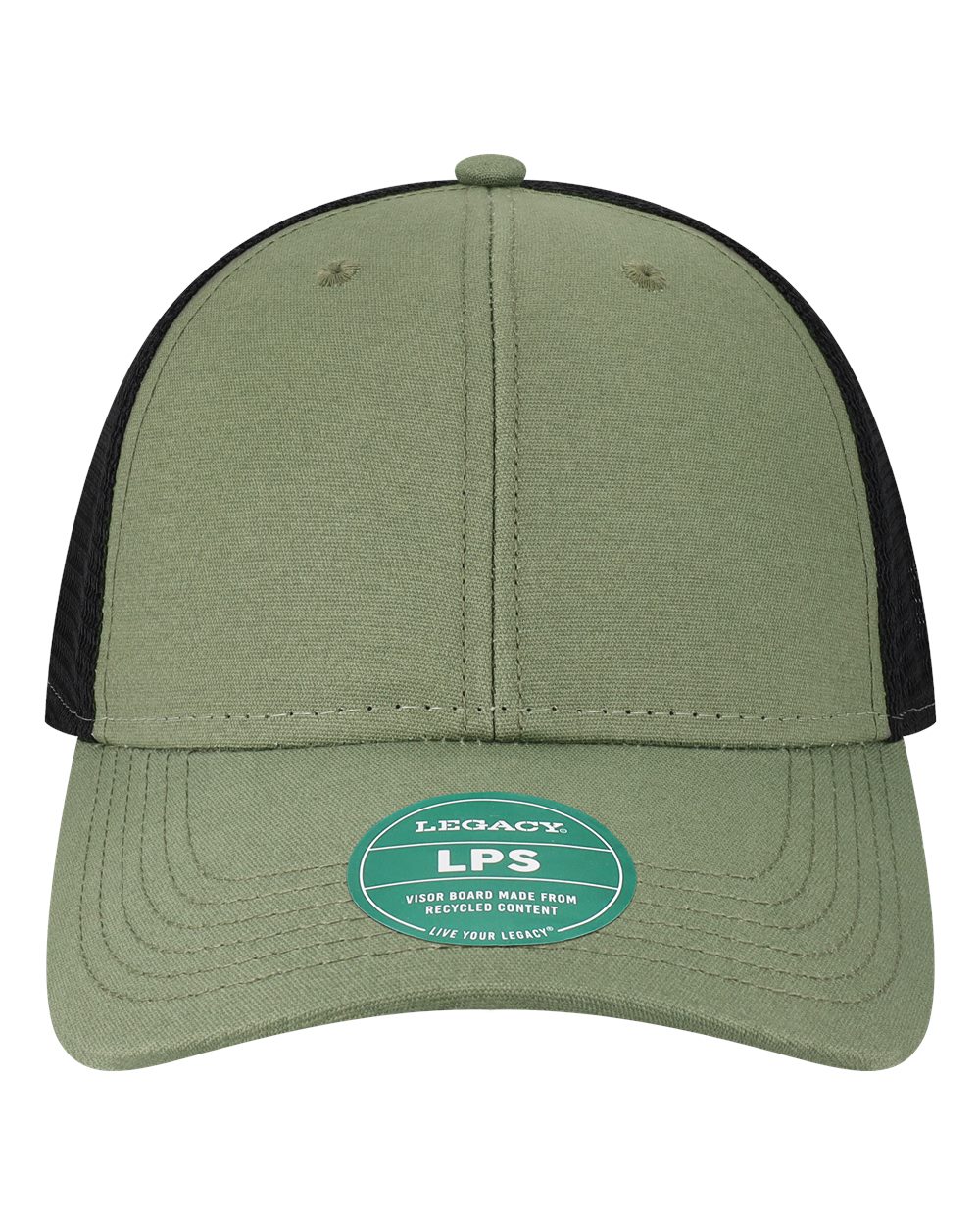 Front View of Olive/ Black Lo-Pro Snapback Trucker Cap - LPS