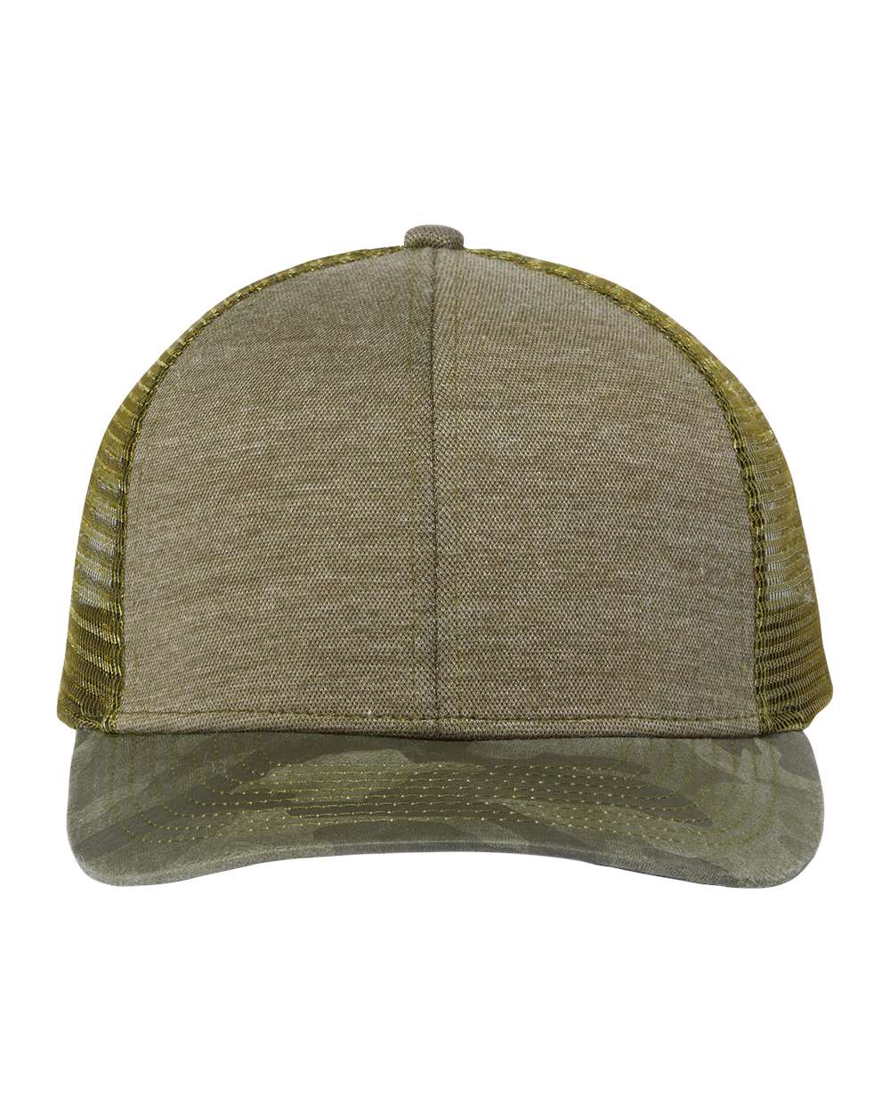 Front View of Olive/ Camo Pique Trucker Cap - 3358