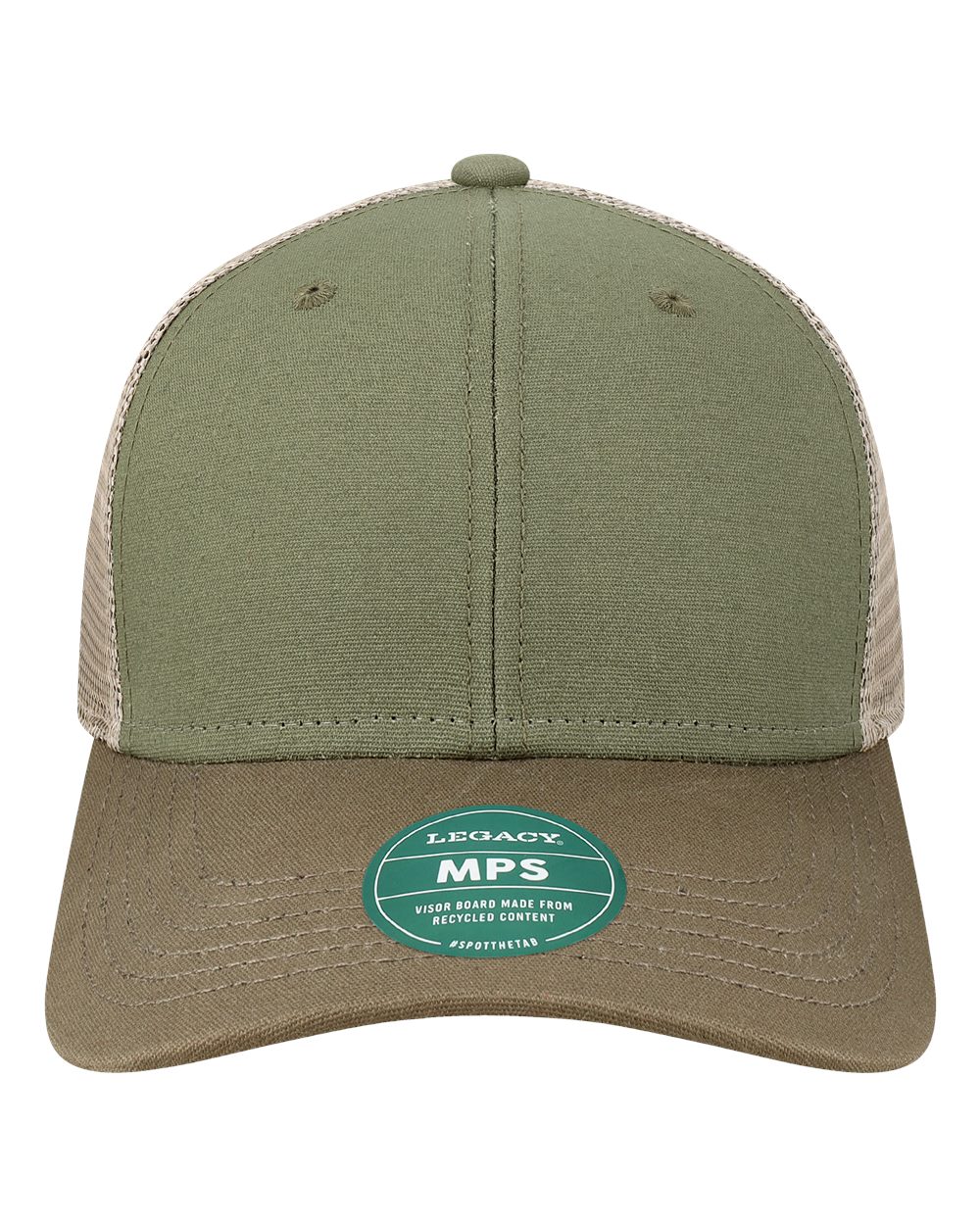 Front View of Olive/ Dark Olive/ Dark Khaki Mid-Pro Snapback Trucker Cap - MPS