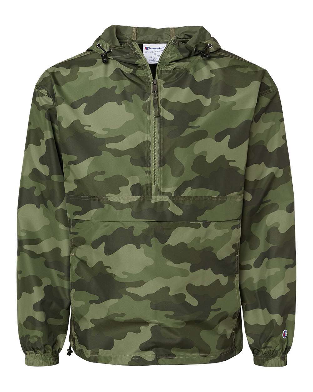 Front View of Olive Green Camo Packable Anorak Jacket - CO200