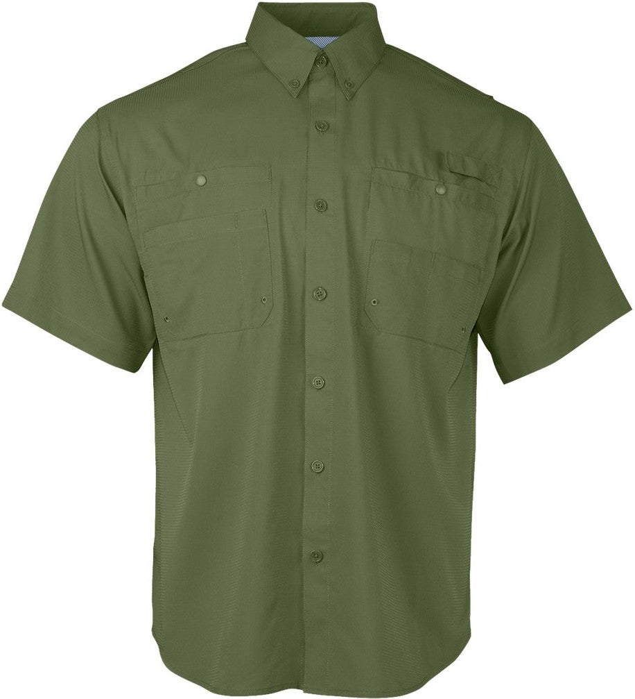 Front View of Olive Green Hatteras Performance Short Sleeve Fishing Shirt - 700